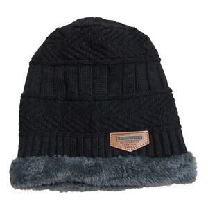 Shadow Domain Fleece Lined Black Knit Hat #15y37